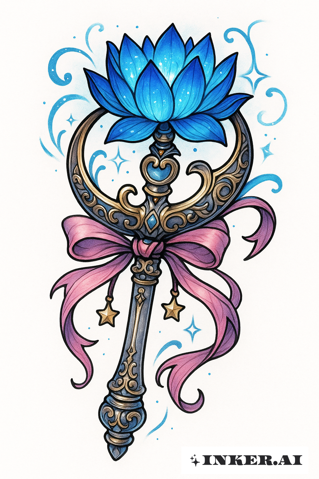 Magical Girl's Blue Lotus Flower Scepter