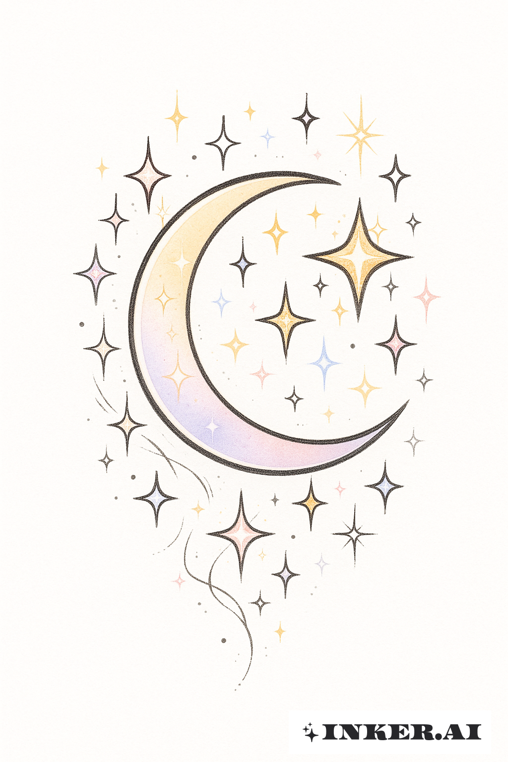 Sparkling Stars And A Crescent Moon