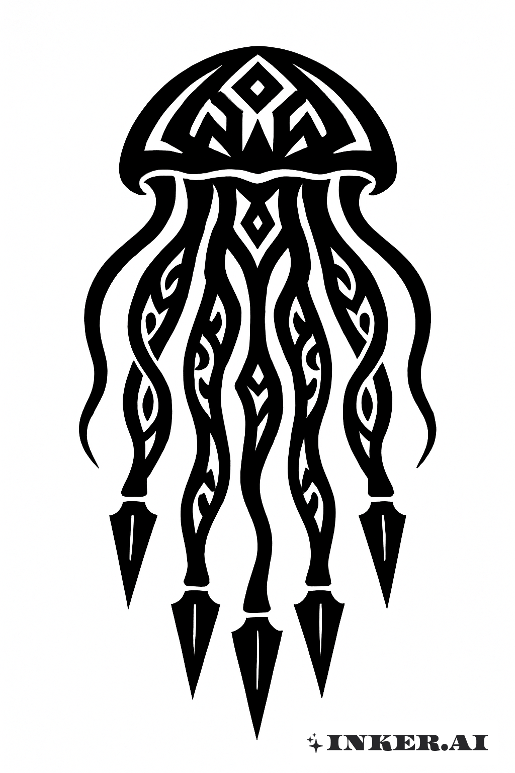 Jellyfish Tribal Audacieux avec Tentacules en Forme de Pointe de Lance