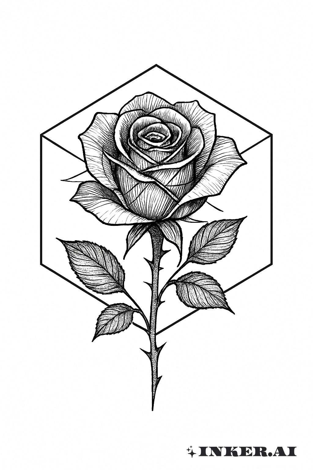 Black Rose Within A Hexagonal Frame