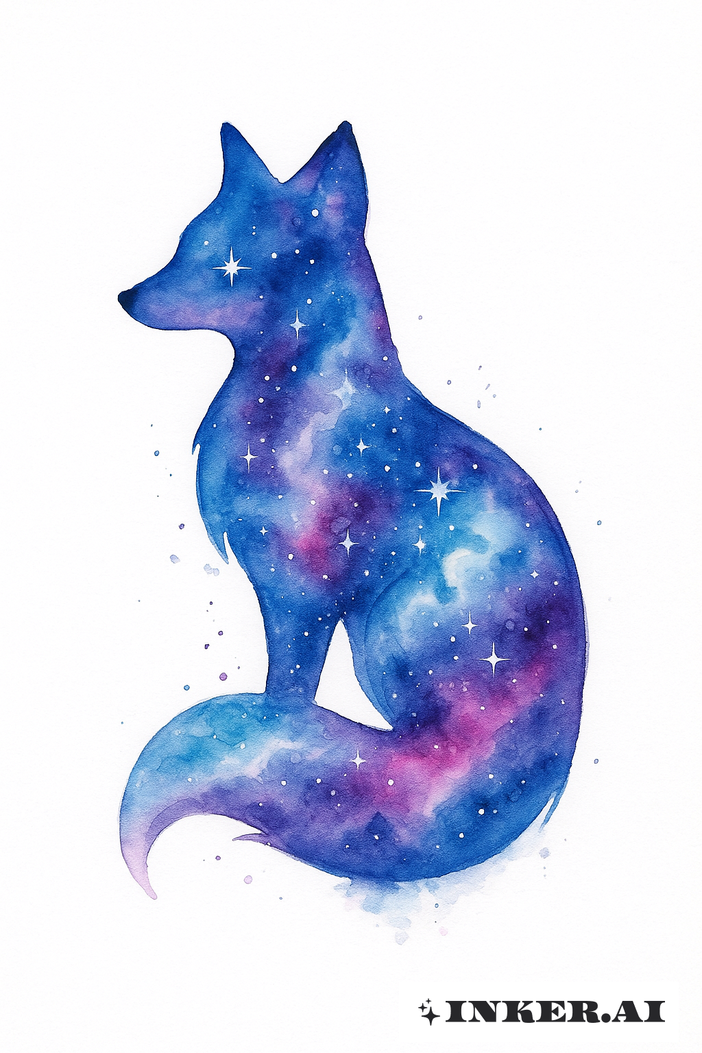 Silhouette d'un renard rempli d'une galaxie aquarelle