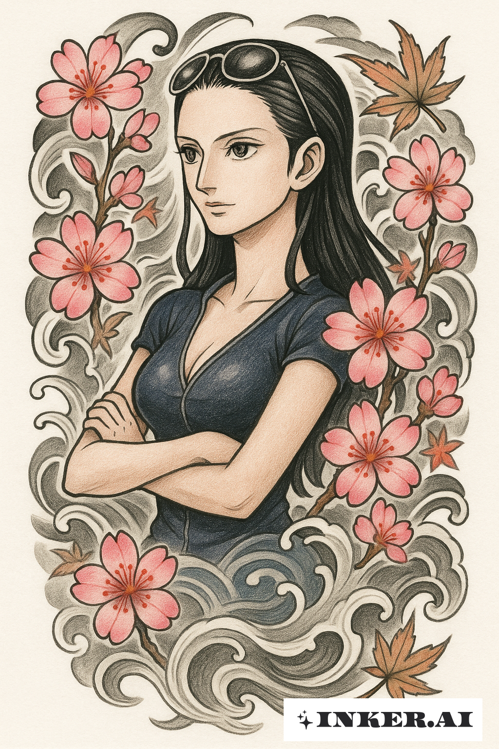 Hình Xăm Robin Trong One Piece Với Hoa Anh Đào