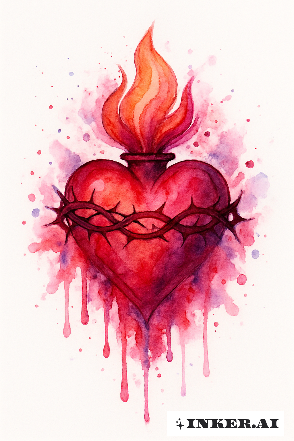 Couleurs Éclatantes d'un Cœur Sacré en Aquarelle