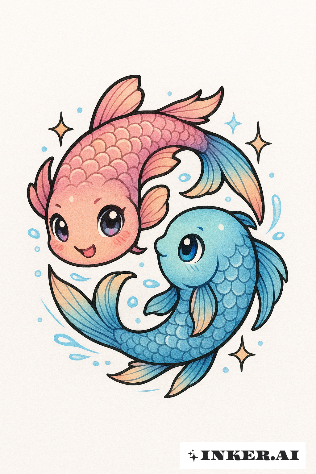 Two Chibi Pisces Koi In A Yin Yang