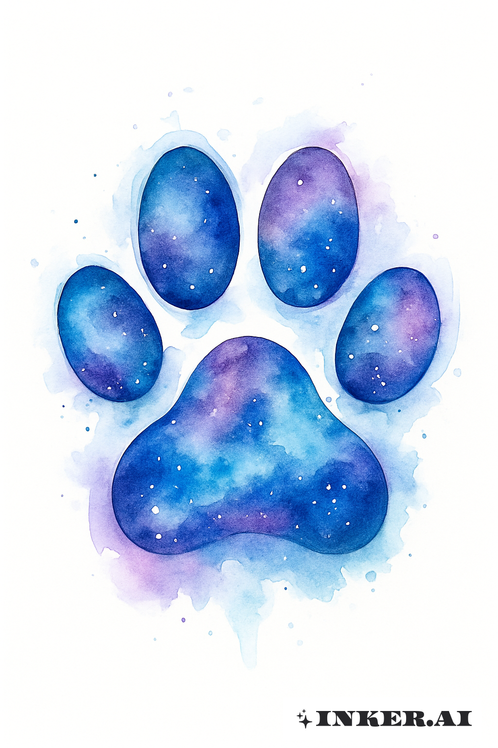 Une Patte de Chien Galactique en Aquarelle Bleu et Violet