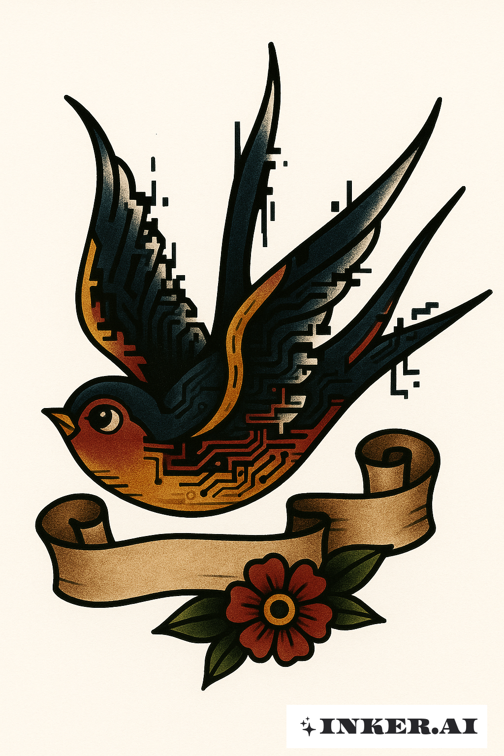 The Classic Cyber Sigilism Glitched Swallow