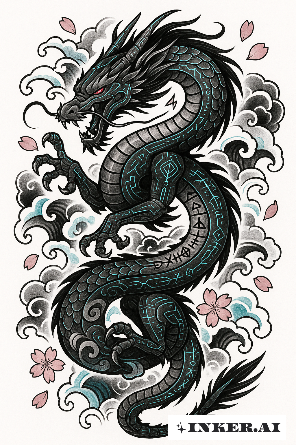 Cyber Sigilism Dragon With Circuit Scales
