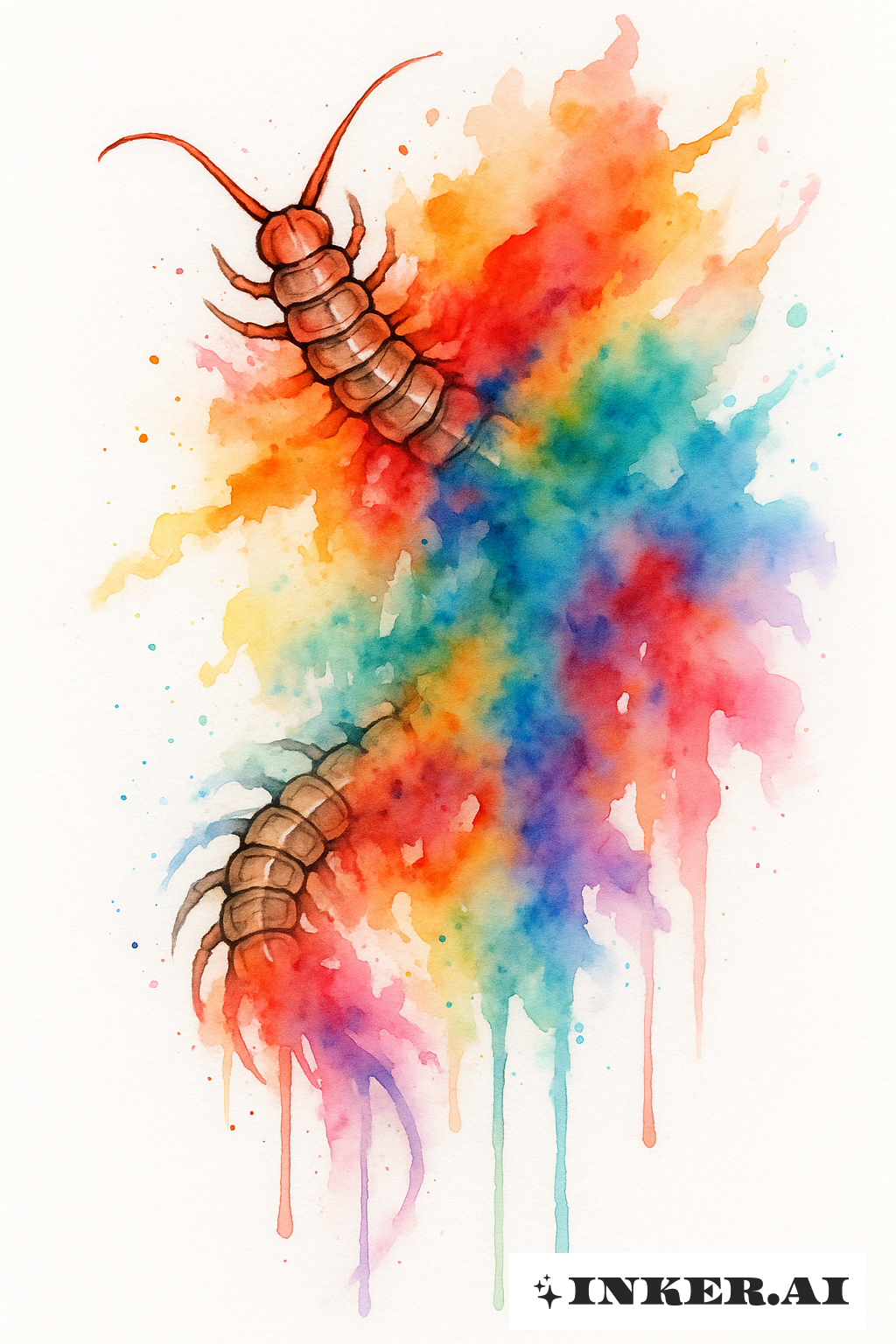 Millipède se Dissolvant en Gouttes d'Aquarelle