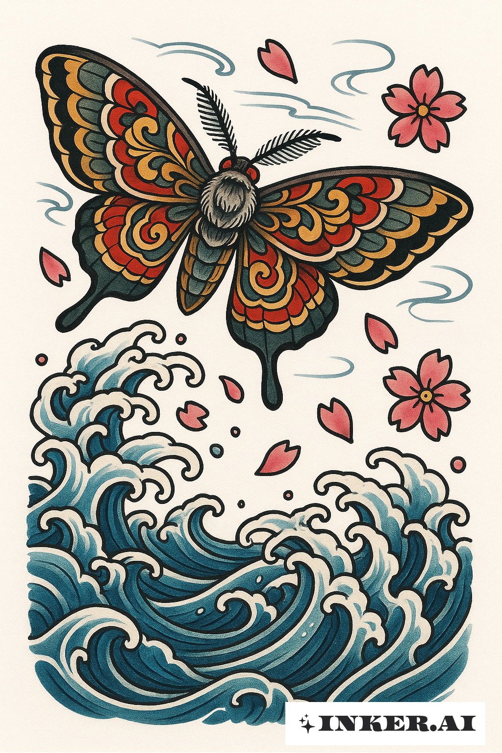 Motte über tosender Welle