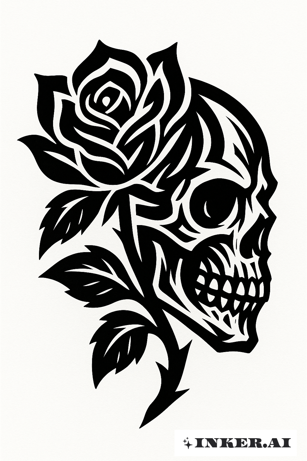 Silhouette de Totenkopf et Rose en Travail Noir Audacieux