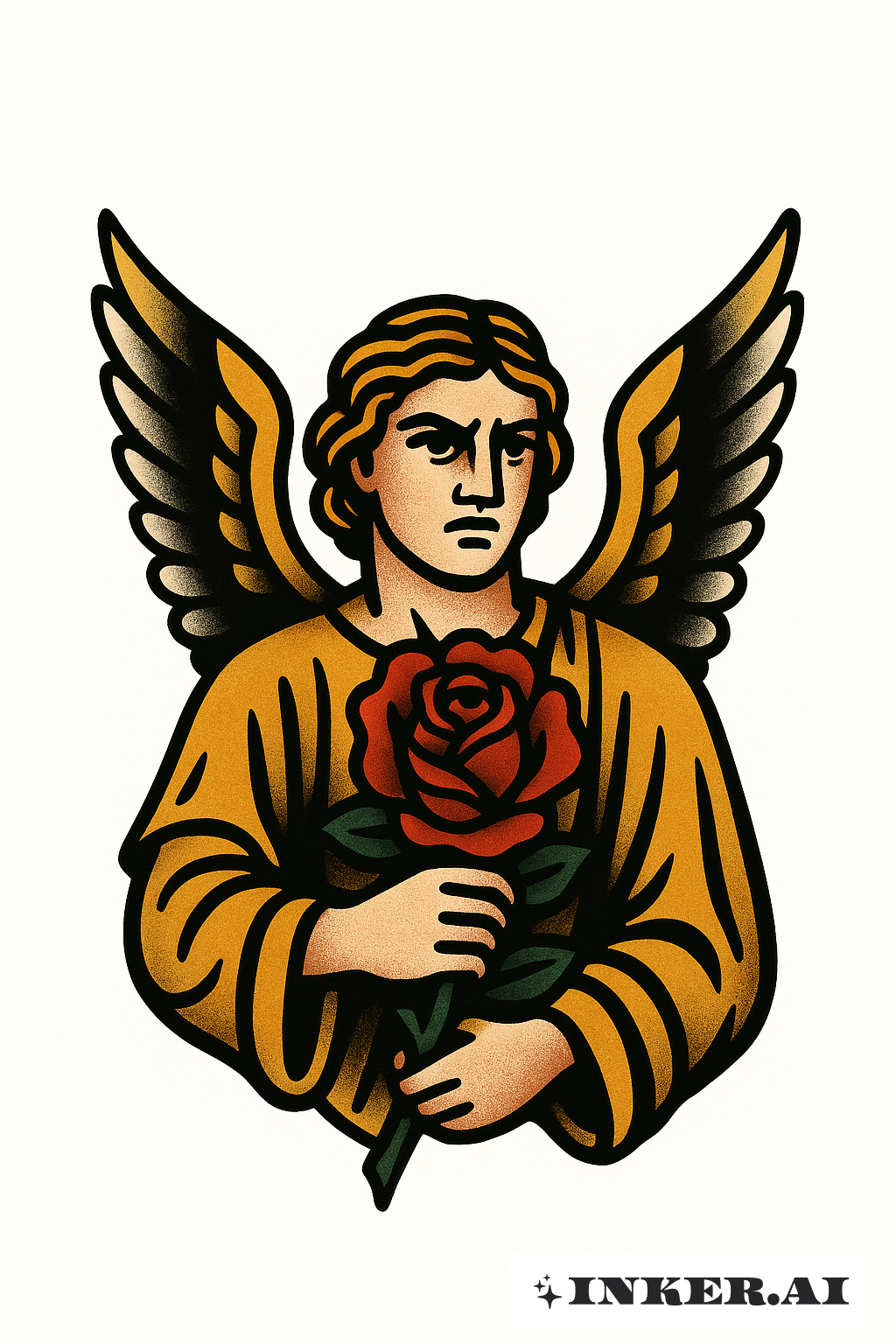 Bold Guardian Angel Holding a Rose