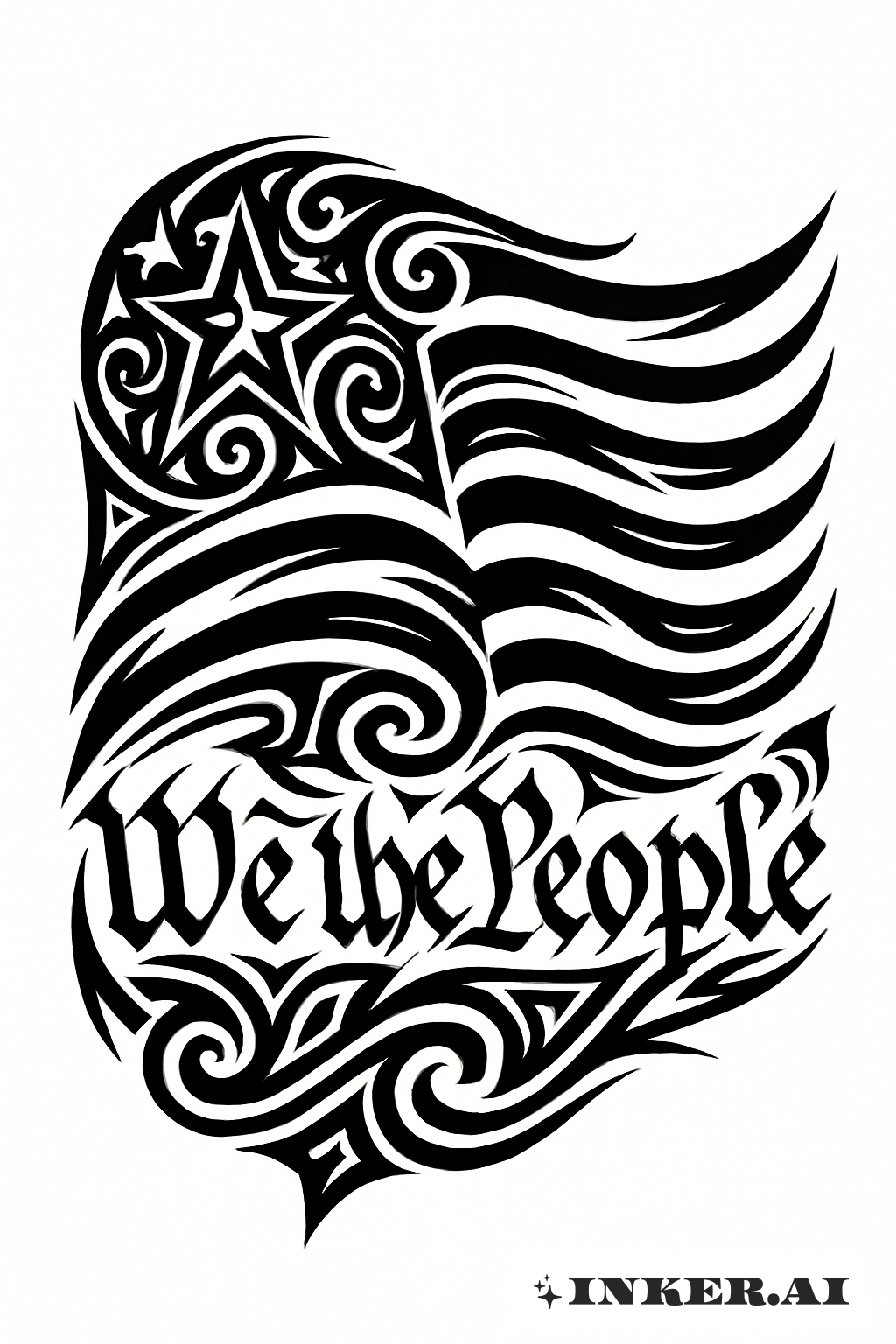 流动的部落图案形成美利坚合众国宪法序言旗帜