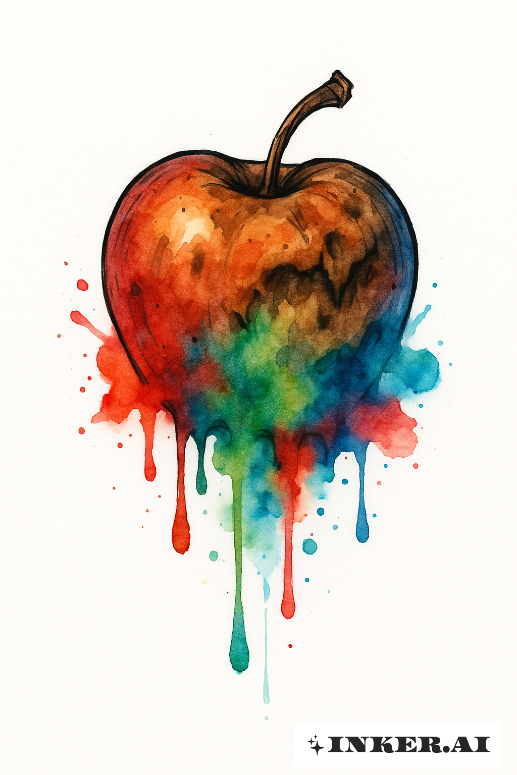 A Bad Apple Dissolving into Watercolor Drips
