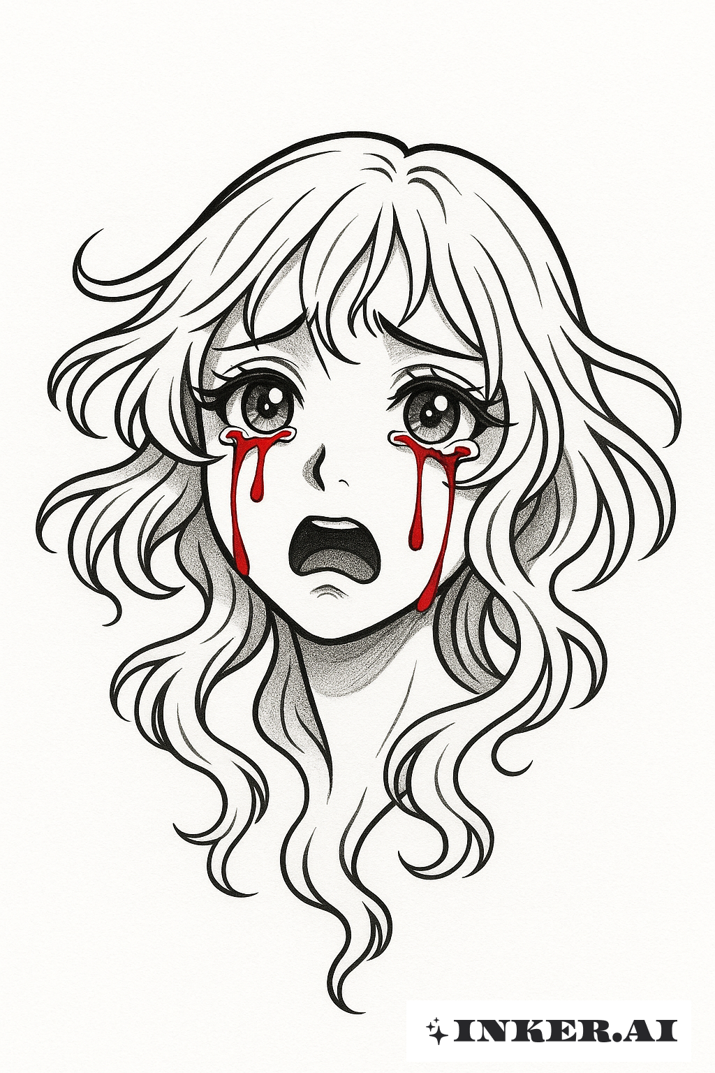 Crying Anime Ghost Face With Bloody Tears
