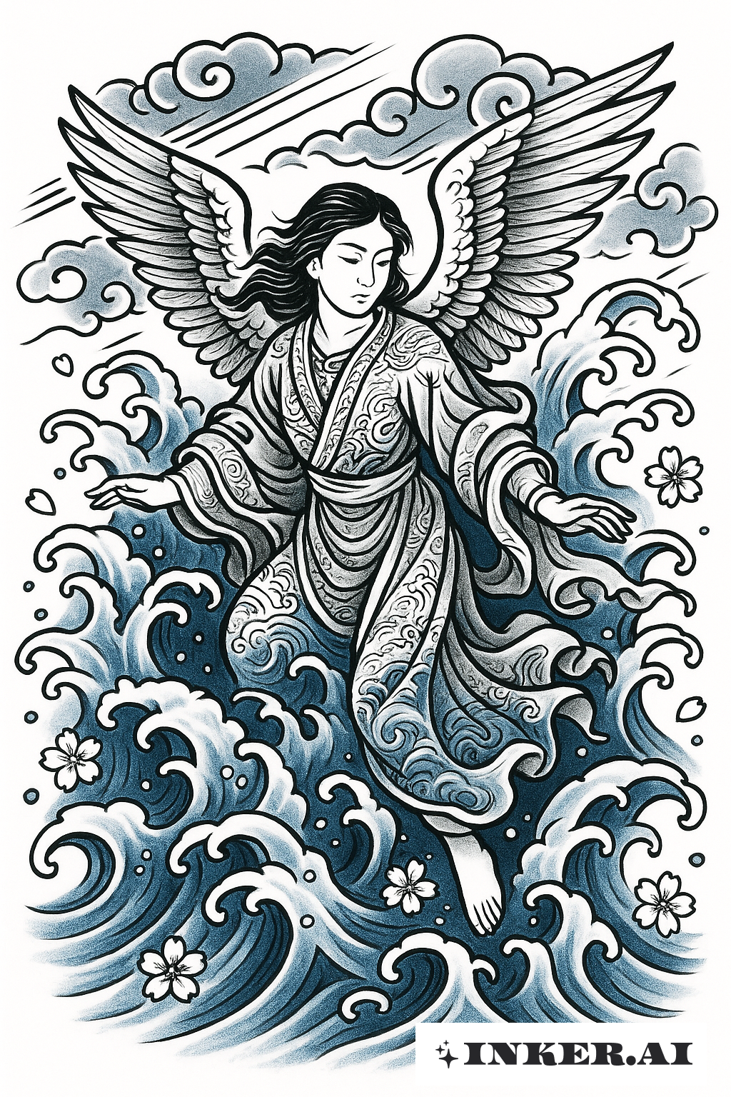 Guardian Angel Descending on Water Waves