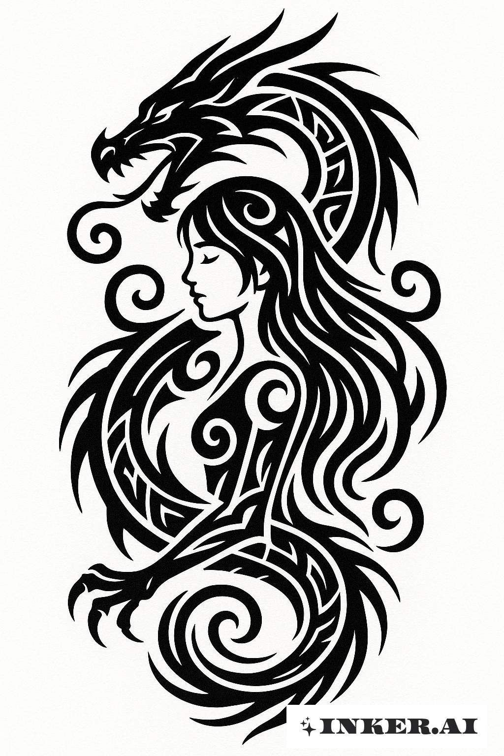 La Fille avec le Dragon aux Lignes Tribales Fluides