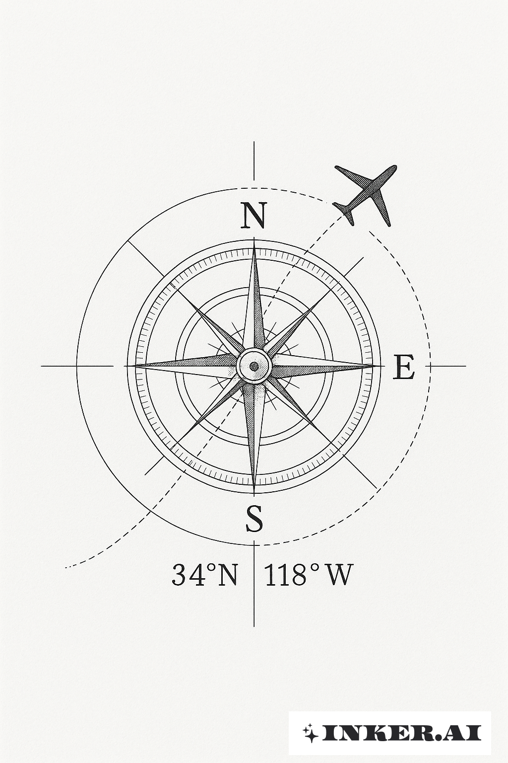 Desenho de Tatuagem Bússola com Coordenadas de Rastros de Avião: Download  Grátis e Teste Virtual, image size:1024x1536