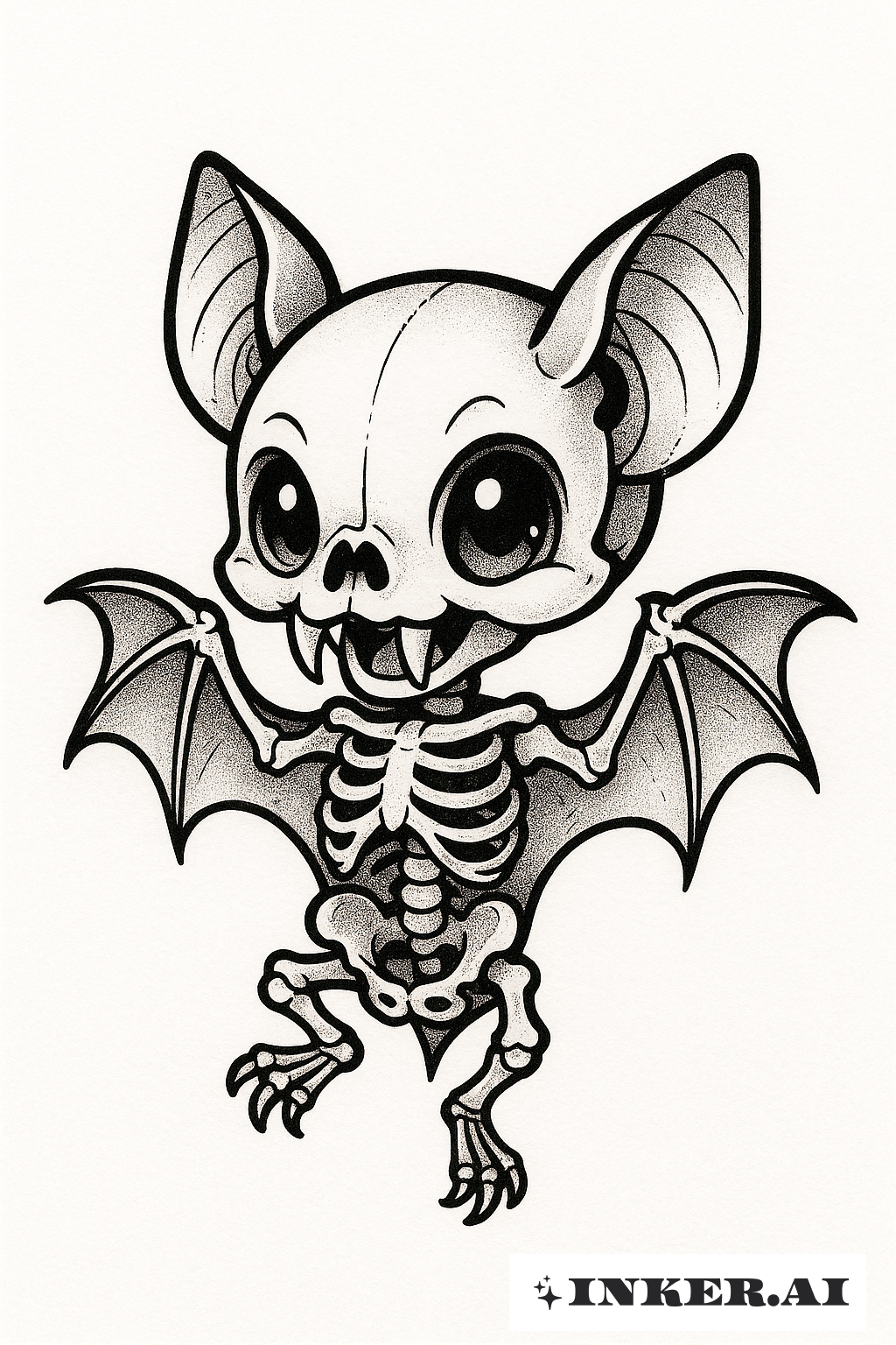 Cute Vampire Bat Skeleton with Fangs