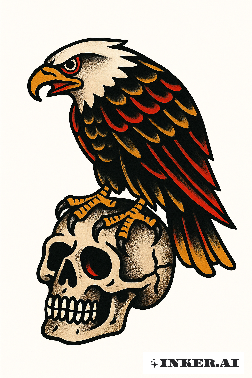 Águia Pousada em um Crânio