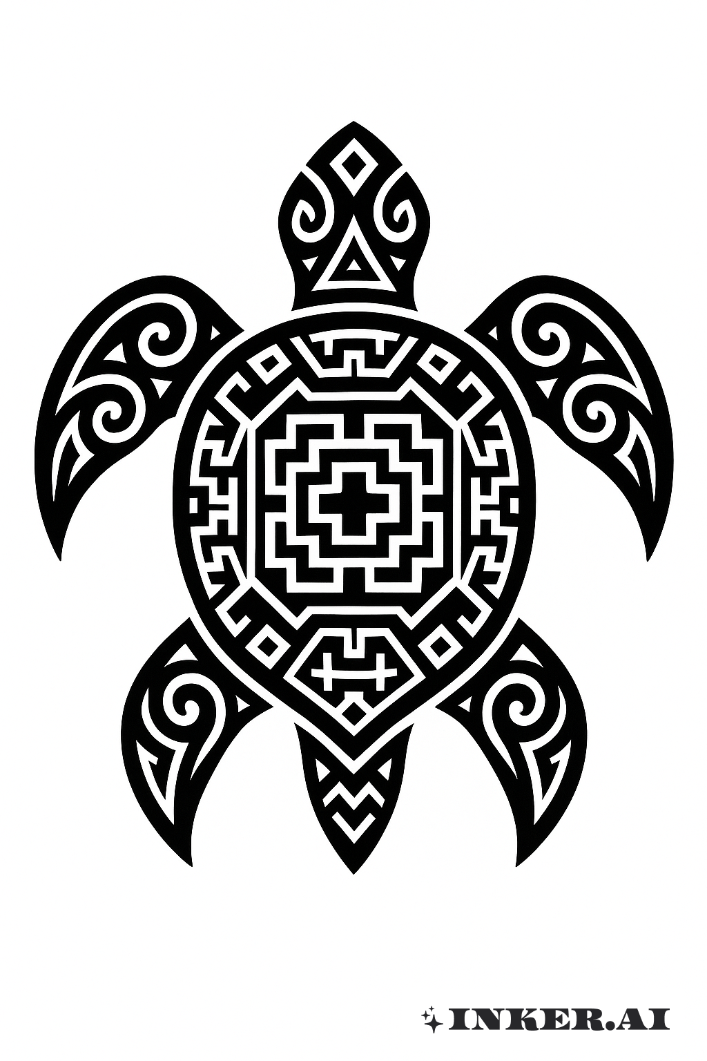 Bold Aztec Inspired Tribal Turtle