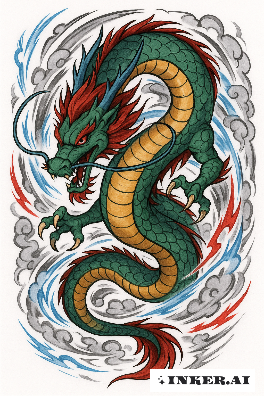 Anime-Style Japanese Dragon in a Vortex