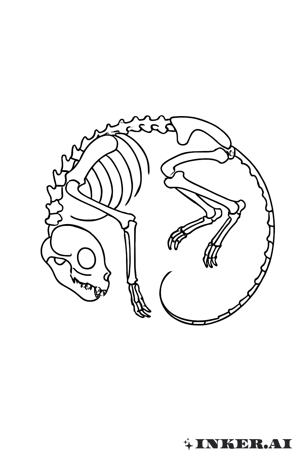 Curled Up Cat Skeleton Contour