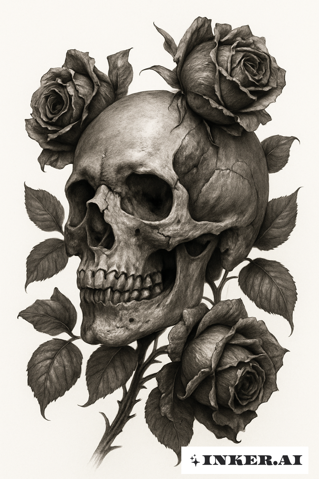 Um Totenkopf Anatômico e Rosas Murchas
