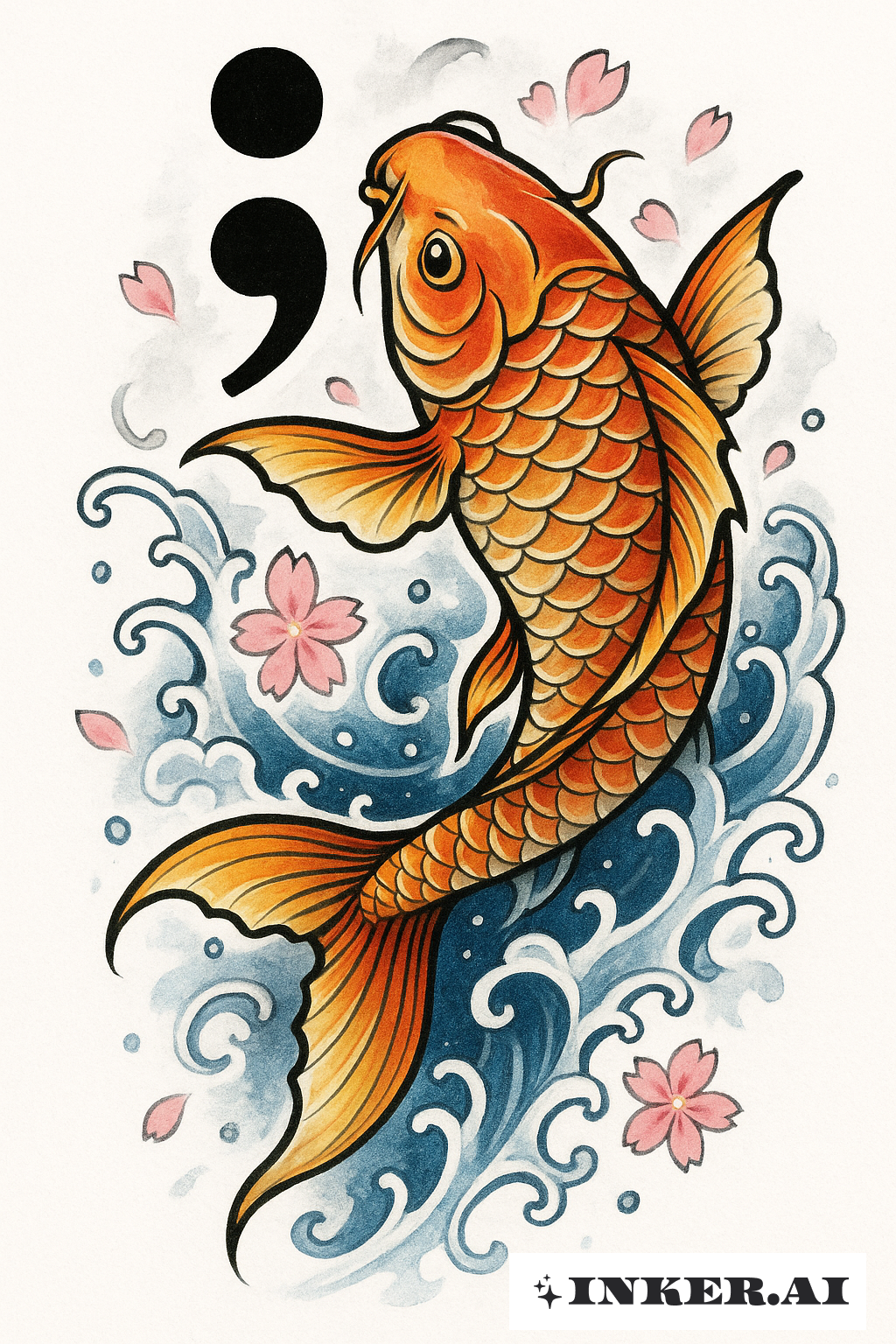 Poisson Koi Nage Vers le Point-virgule