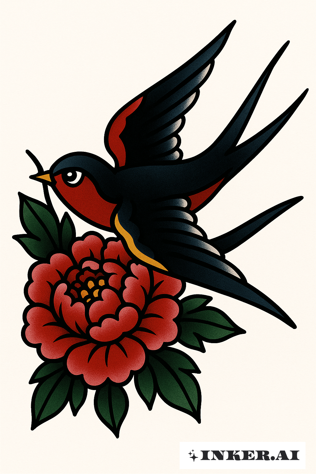 Yakuza's Swallow Carrying A Peony