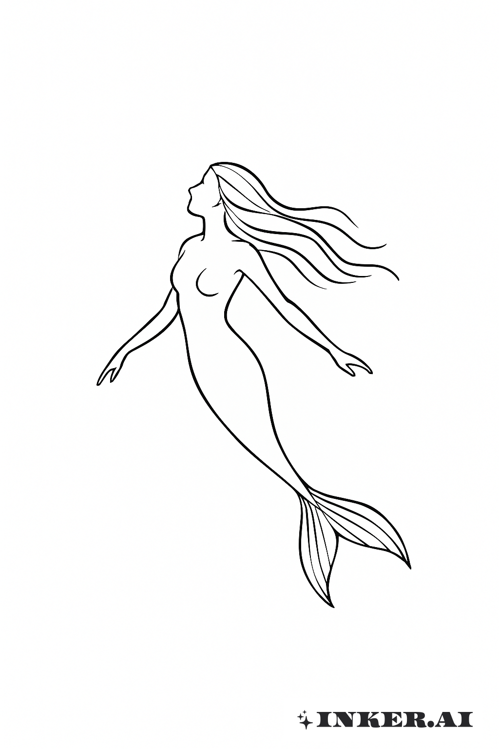 游泳美人鱼单线画