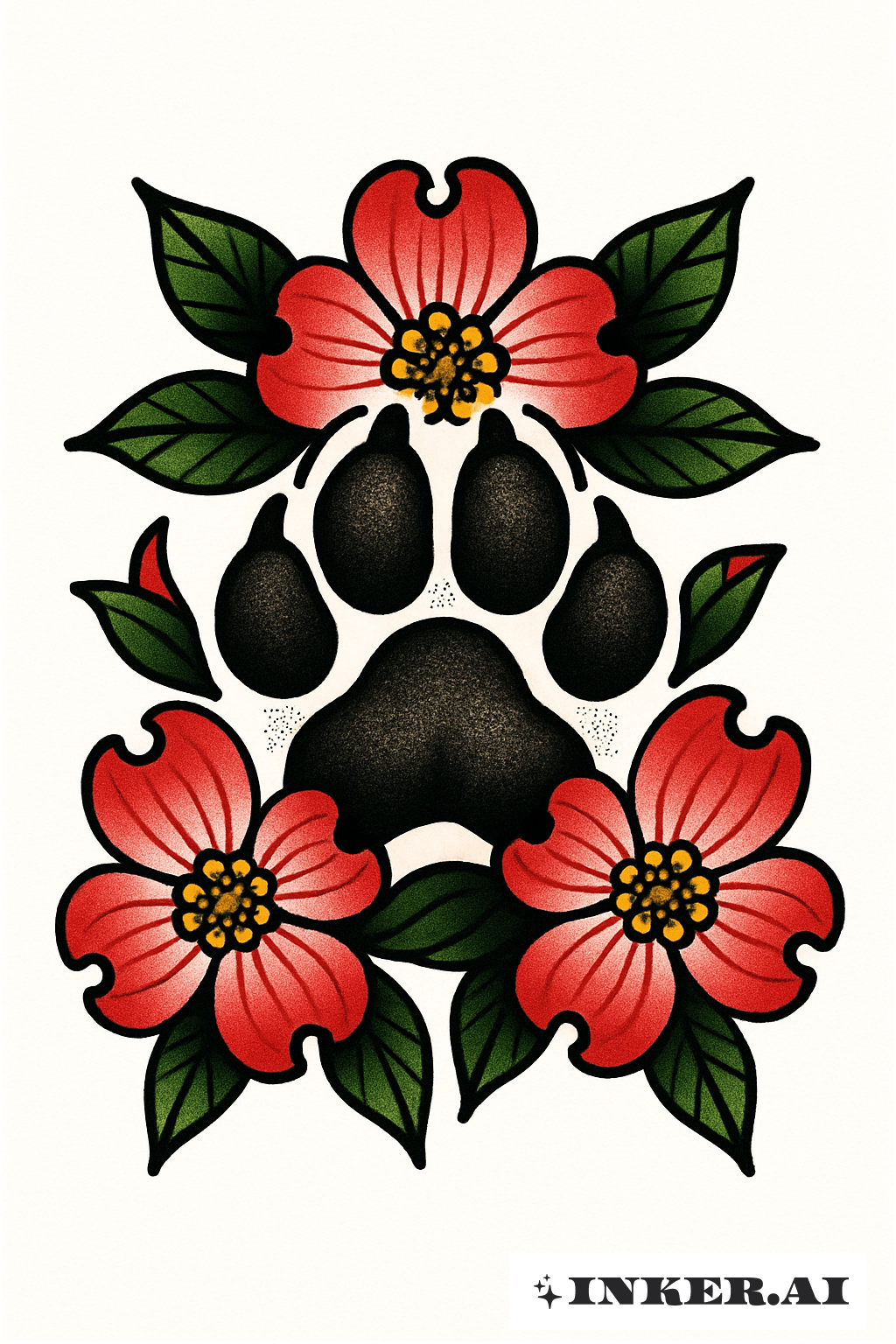 Patte de chien traditionnel américain avec fleurs de cornouiller