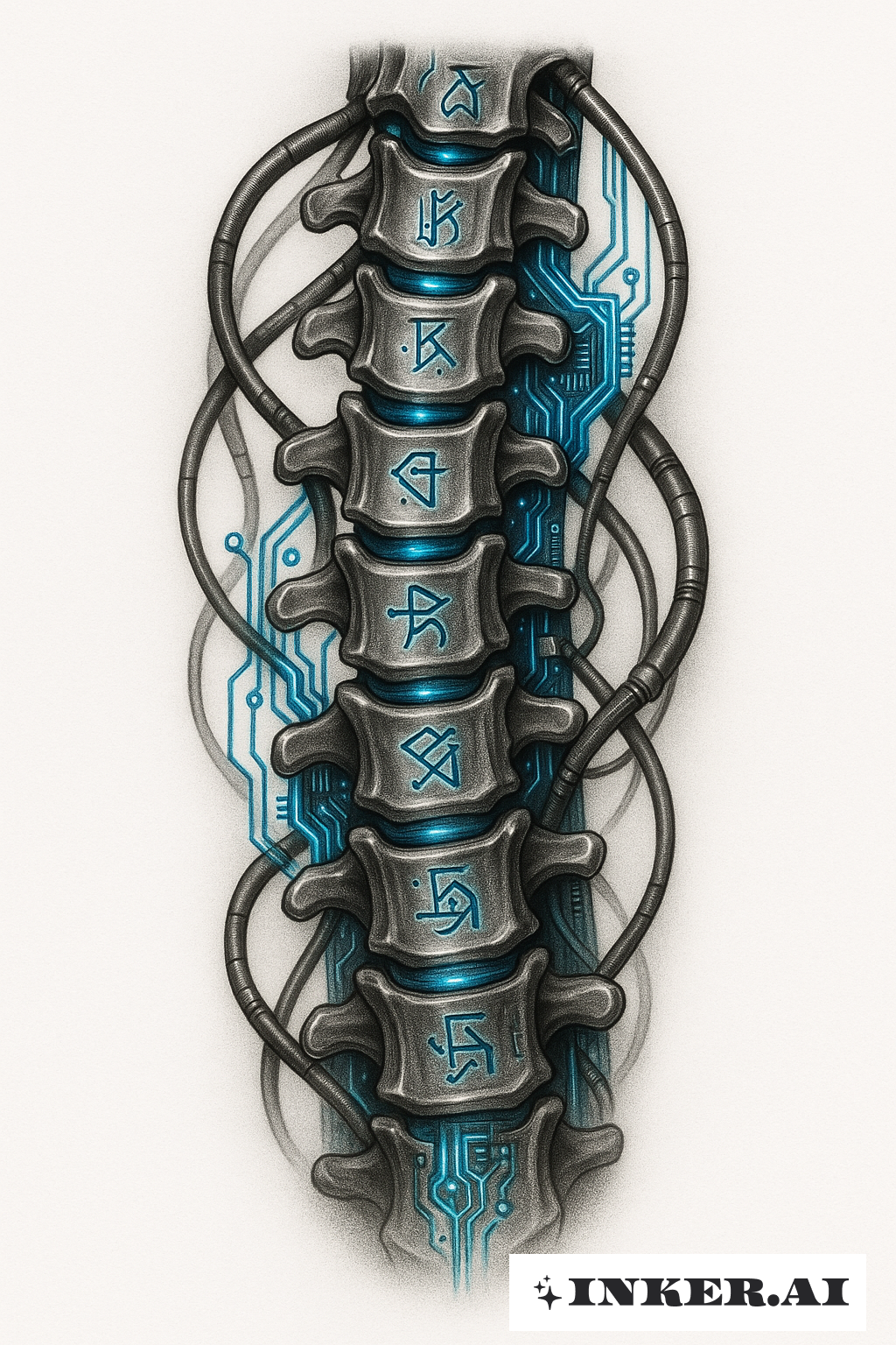 Photorealistic Cyber Sigilism Bio-Mechanical Spine