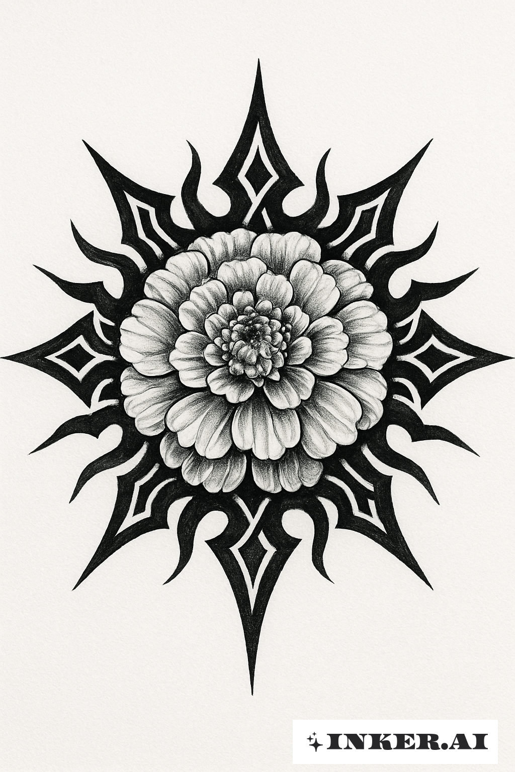 Marigold In The Center Of A Tribal Sun