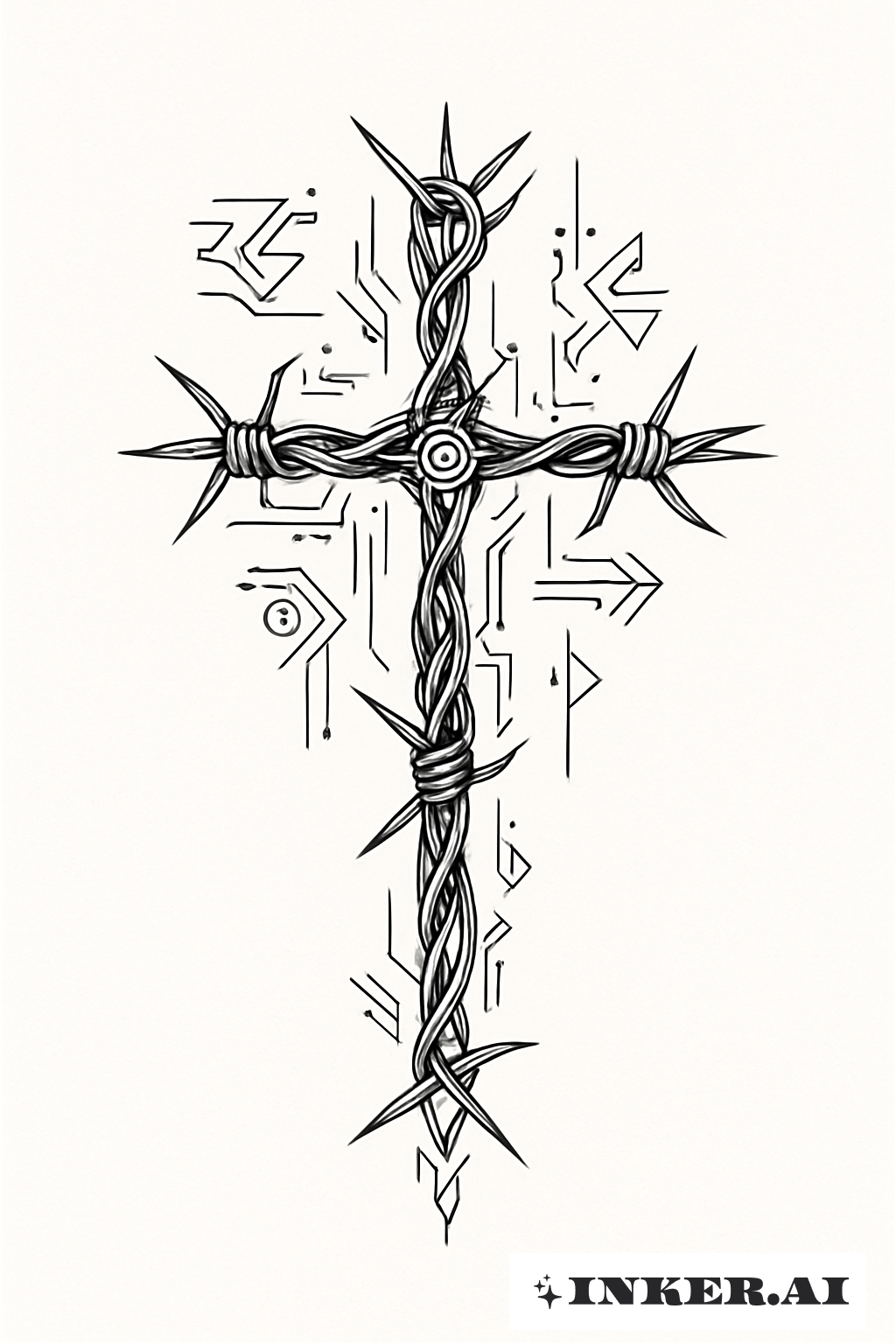 Intricate Cyber Sigilism Barbed Wire Cross