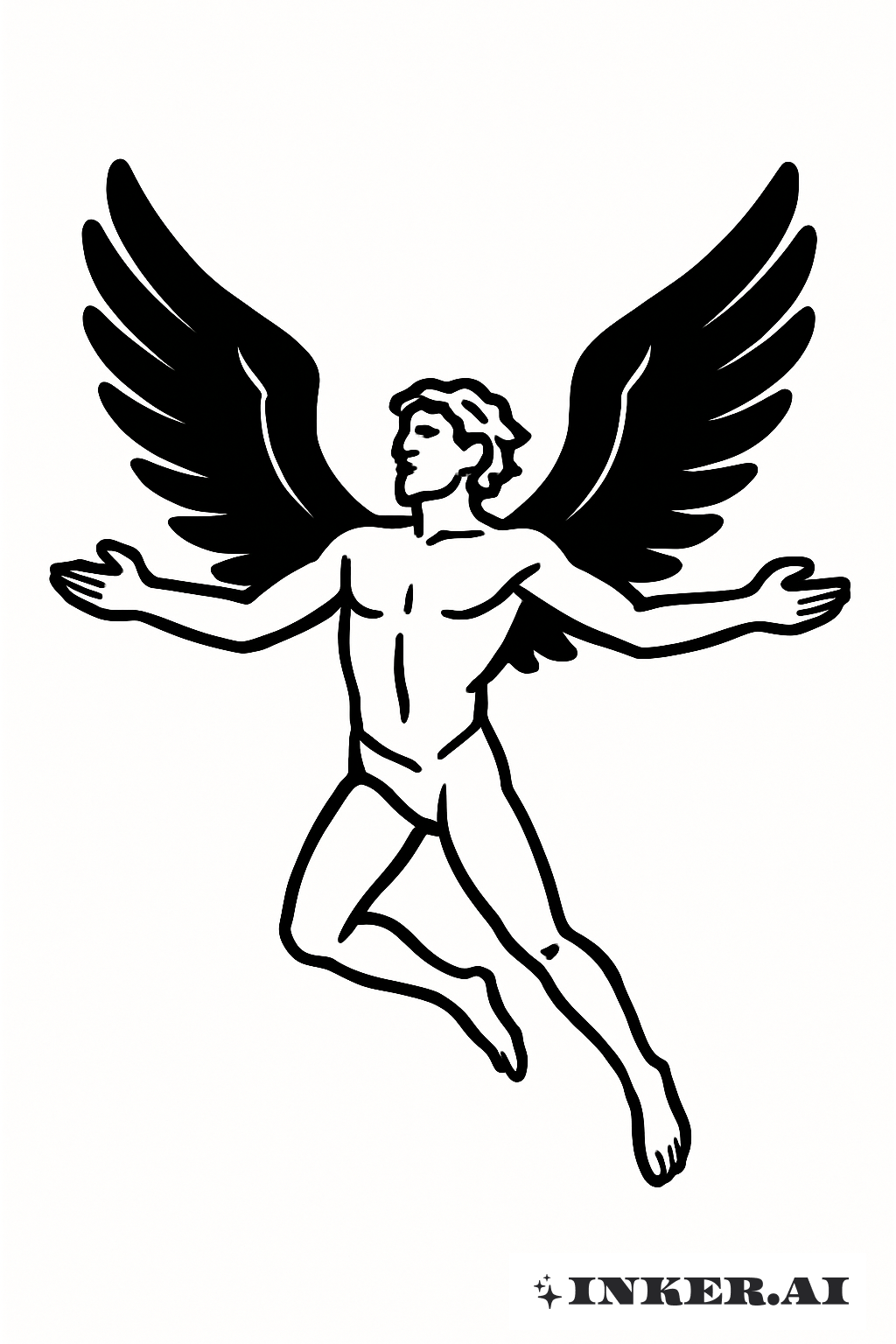 力強い黒い翼を持つイカロス