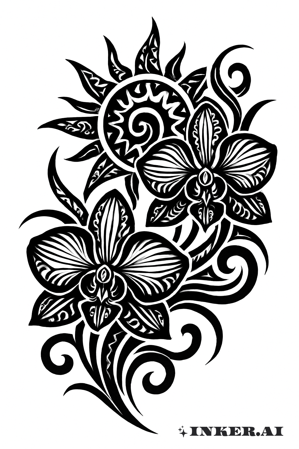 Patrón Tribal de Sol y Orquídea
