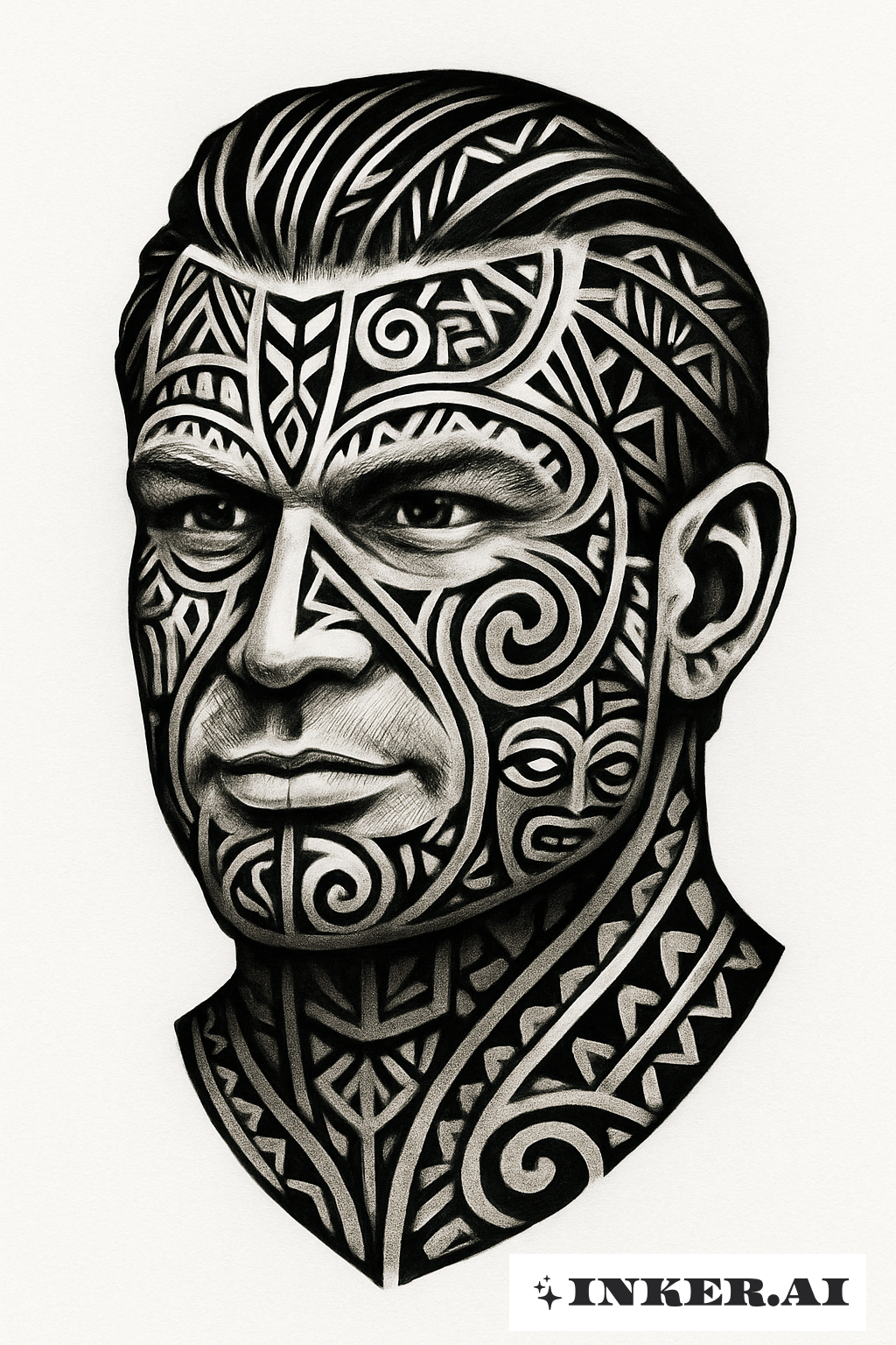 피트 핵세스의 얼굴을 폴리네시아 스타일로