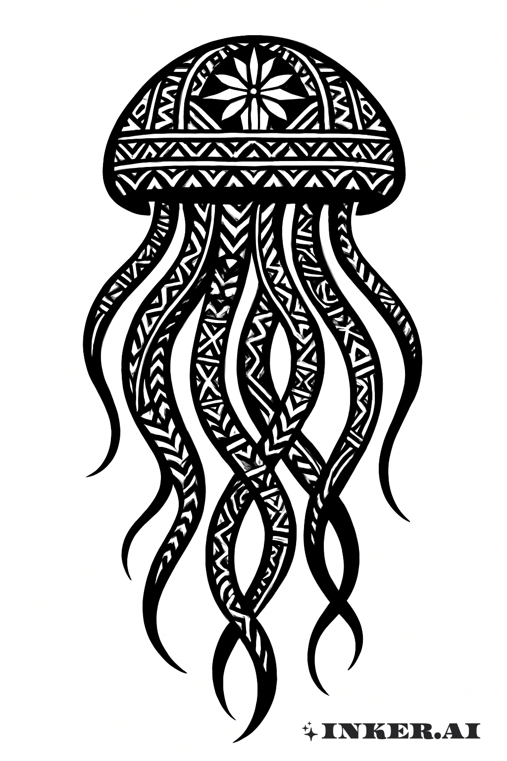 Silhouette de méduse avec motifs samoans