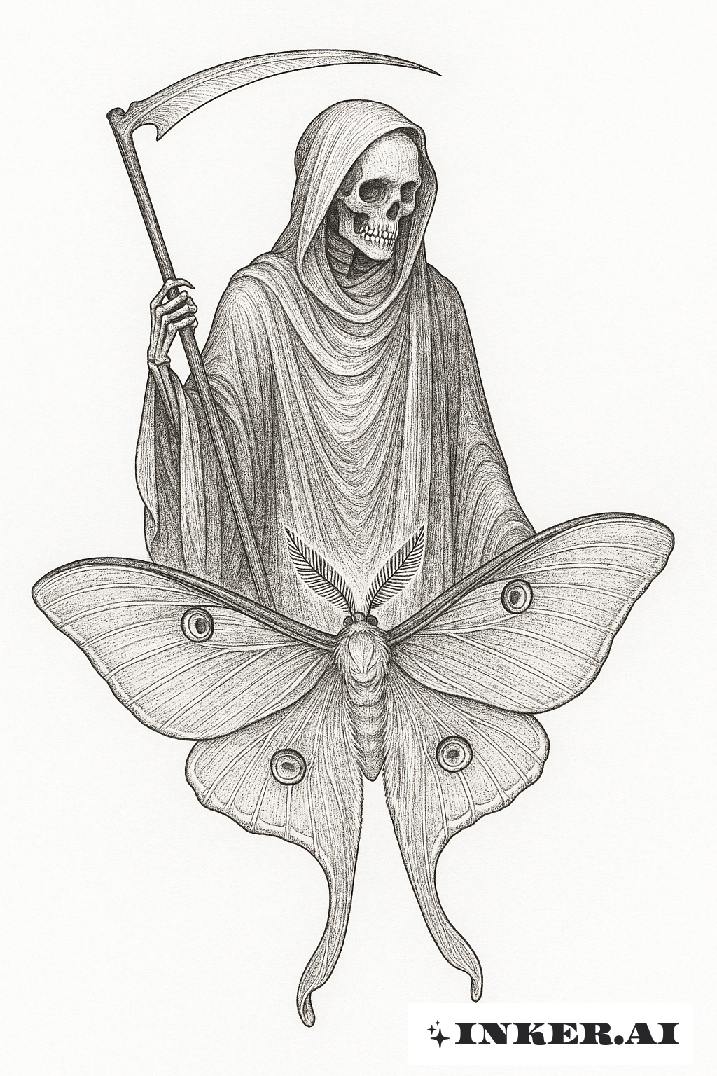 Der Sensenmann und ein detaillierter Mondfalter