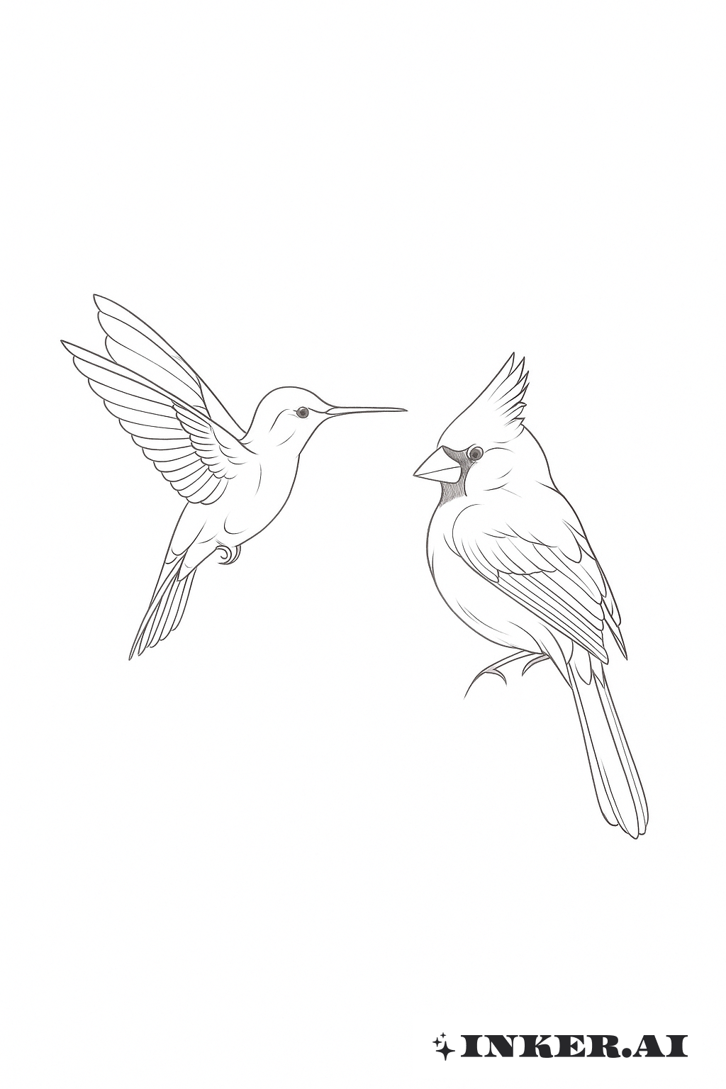 Feine Linie Kolibri und Kardinal Tattoo