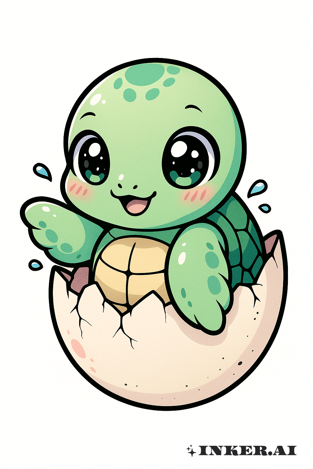 Tortu bébé Kawaii émergeant de sa coquille