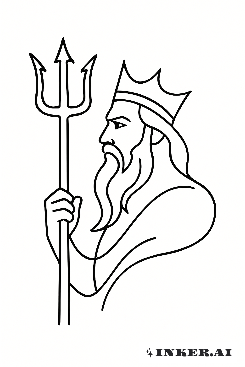A Single Line Forming The Silhouette Of Poseidon