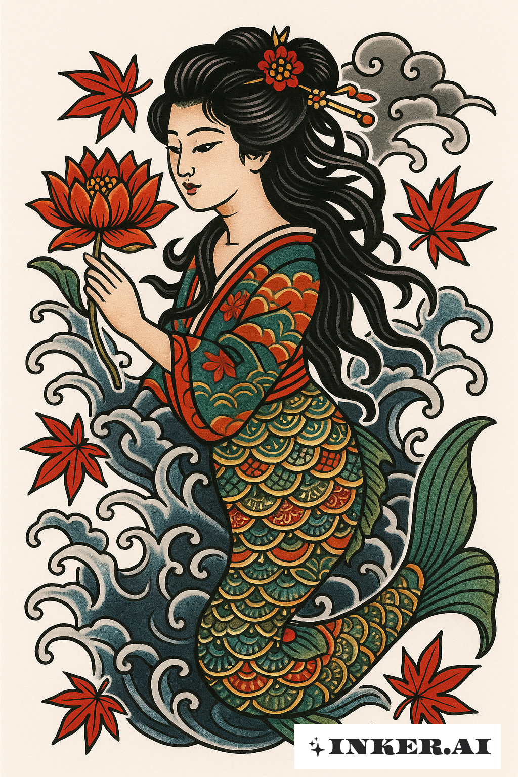宁静美人鱼与锦鲤同游