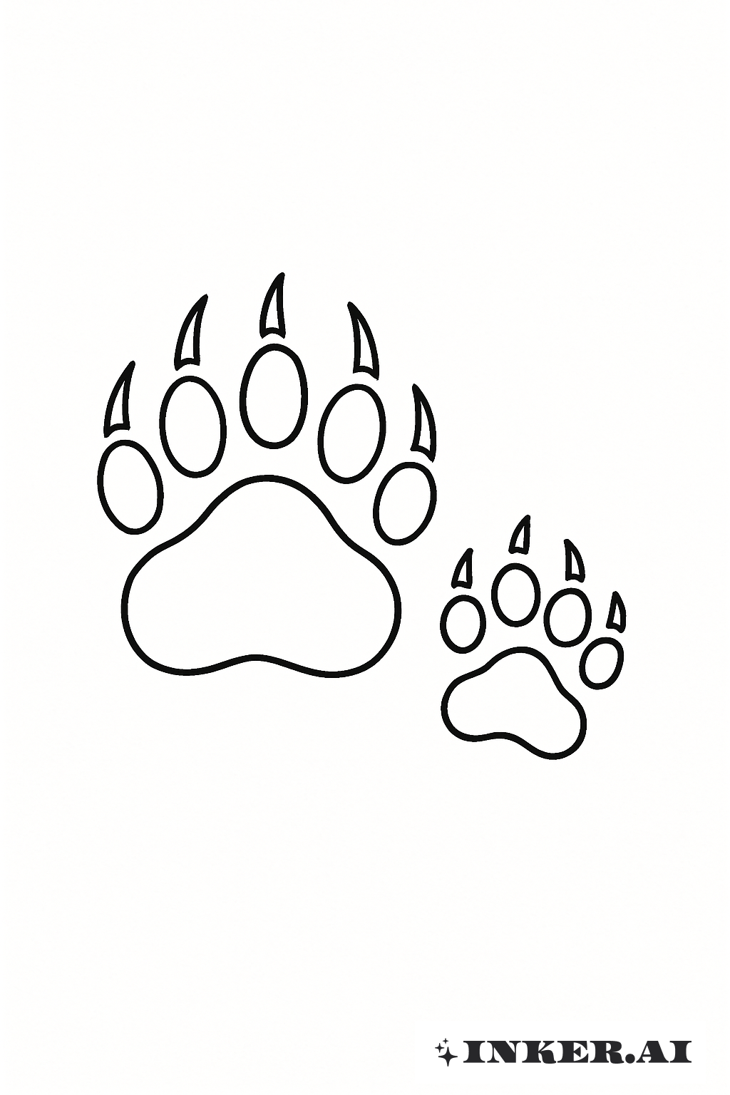 미니멀리스트 곰과 새끼 발자국 타투 디자인: 무료 다운로드 및 가상 체험, image size:1024x1536