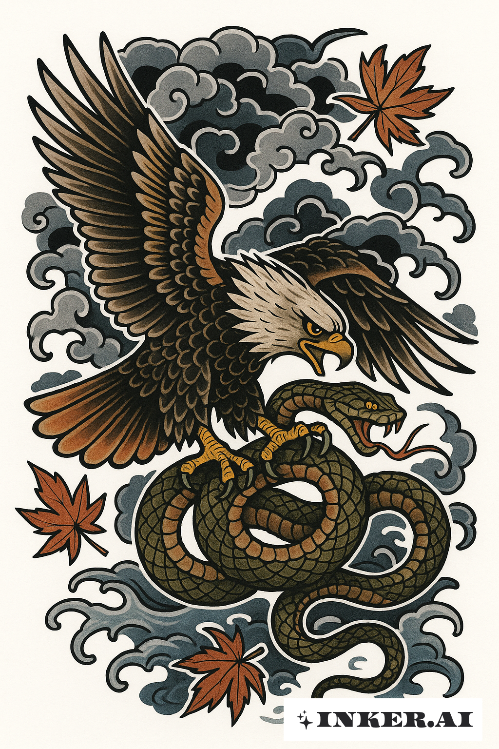 A Águia Agarrando uma Serpente Enrolada