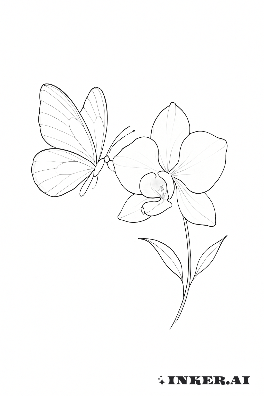 Mariposa Besando una Orquídea en Flor