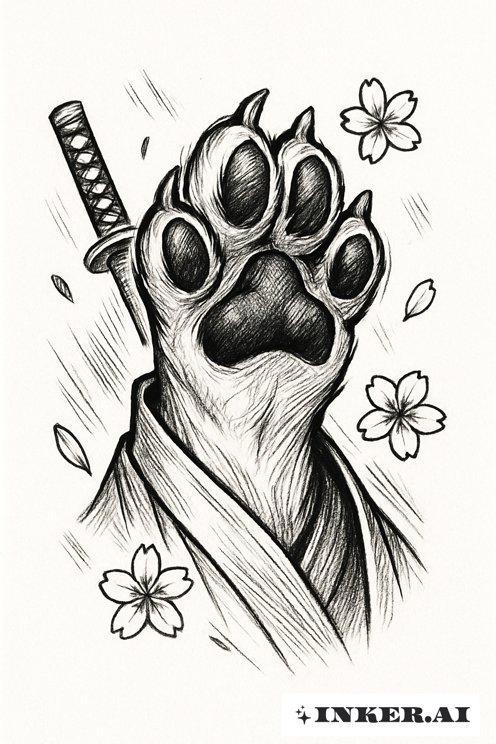 Croquis Manga de la Patte d'un Chien Samouraï