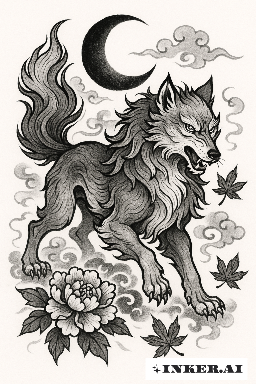 Okami Wolf And A Dark Crescent Moon