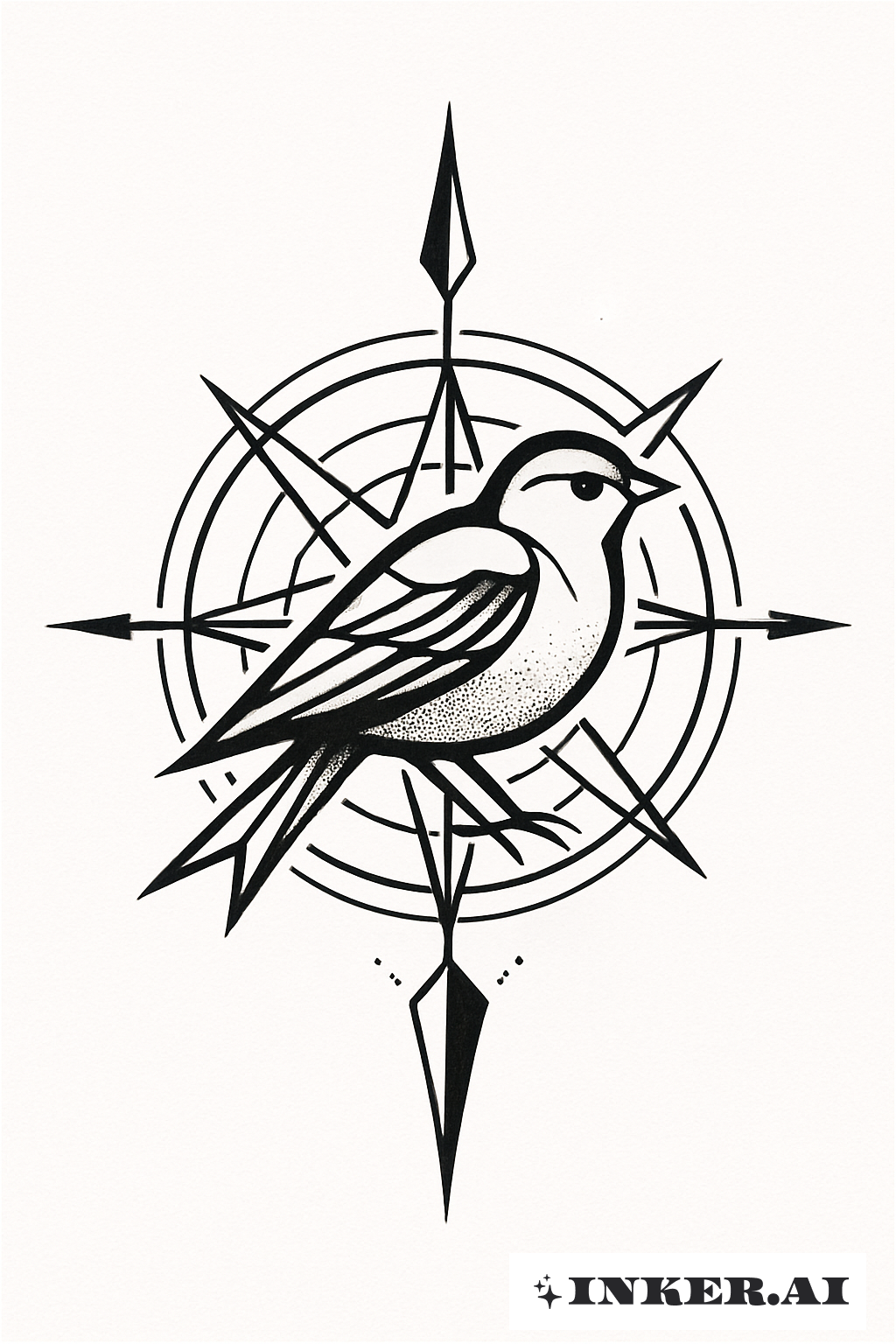 Sparrow At The Heart Of A Geometric Compass