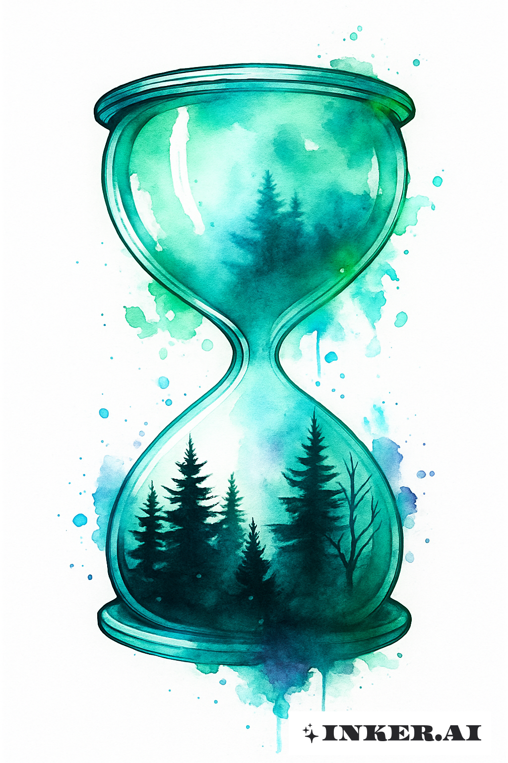 Silhouette de Forêt dans un Sablier Aquarelle